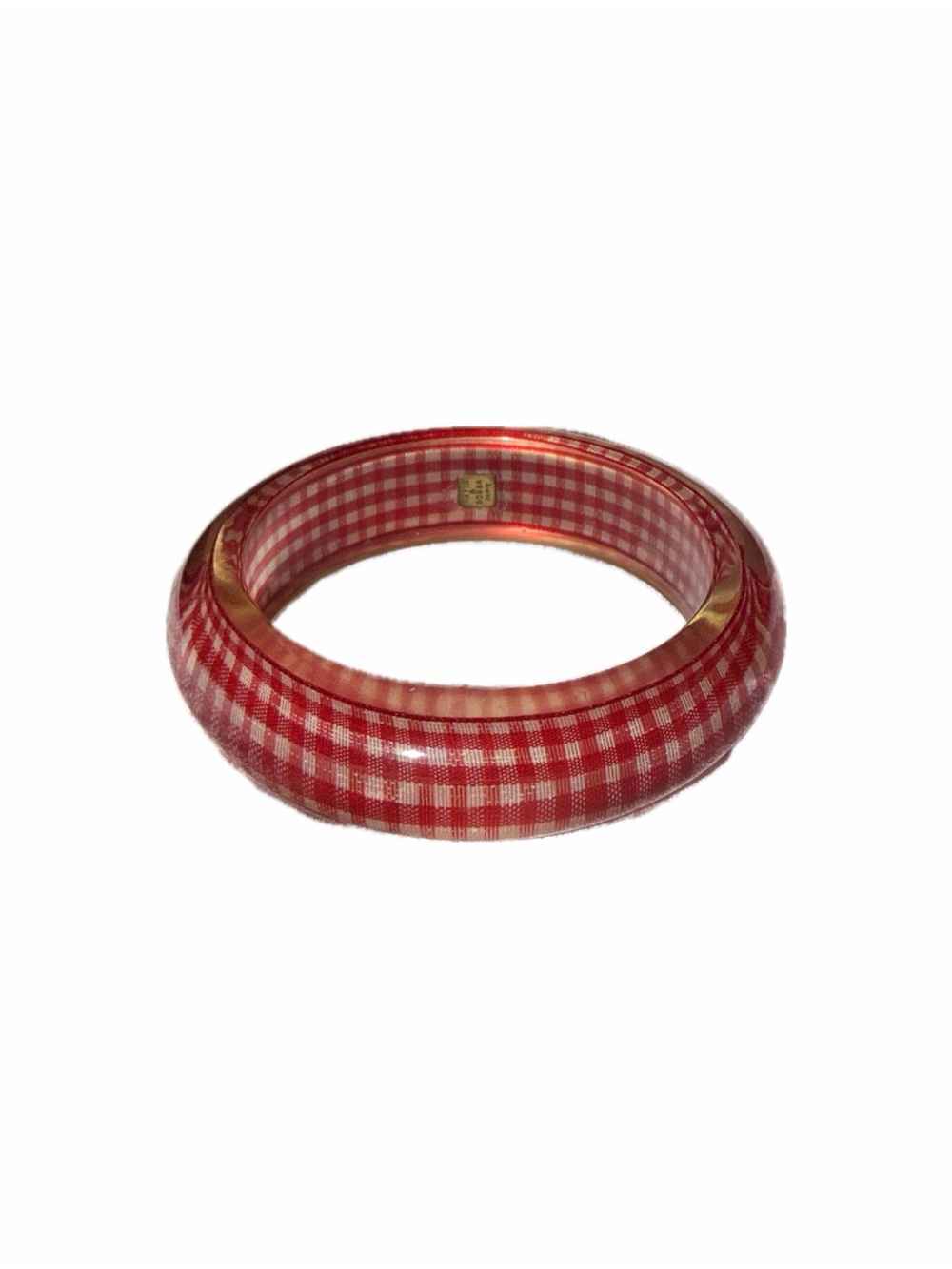 Rafia & Bossa Paris Vintage 1980’s Red & White Gingham Print Bangle Bracelet
